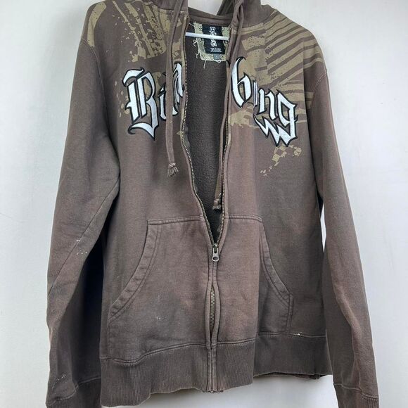 Vintage Brown Y2K Billabong Lined Zip Up Embroidered Logo Hoodie Size L - Picture 3 of 8